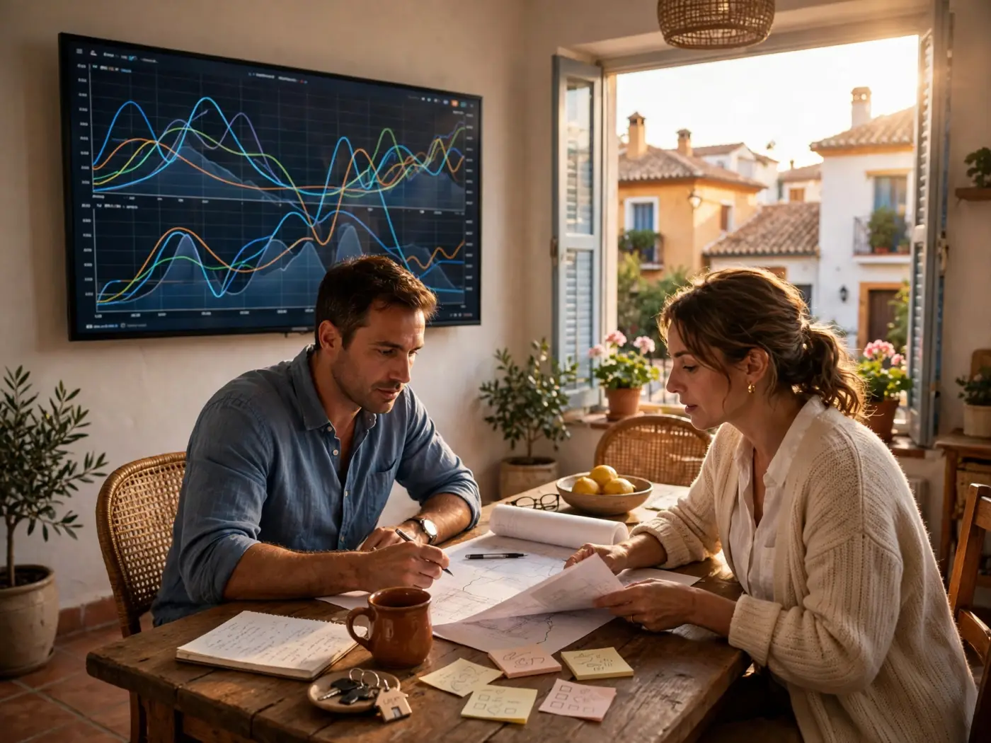 Gráficos abstractos de mercados financieros europeos en un monitor
